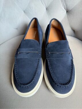Geox Spherica EC1 Navy Suede Penny Loafer Women 8 Fits 7.5 Platform Casual Shoe